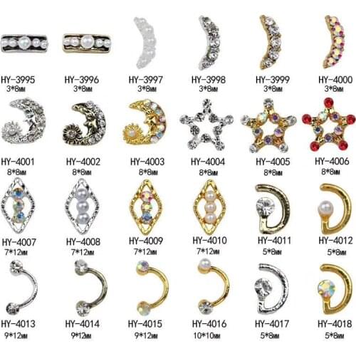 10pcs/lot, Alloy Nail Art 3d Flat Back Colorful Diamonds Pearl Jewelry Rhinestones Nail Tips Decorations