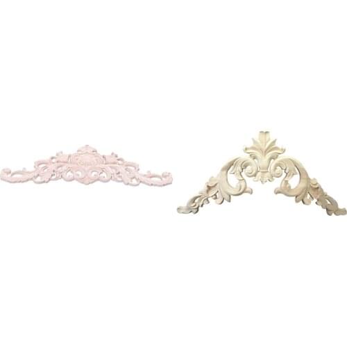 2 Pcs Rubber Wood Carved Corner Onlay Applique Exquisite Unpainted 15x15cm & 45x12cm Retail