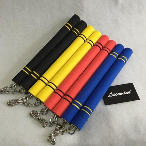 2pcs/lot) Nunchakus Martial Arts wushu practice equi Safety Foam Nunchakus Sponge Double Truncheon with Stainless Steel Chain