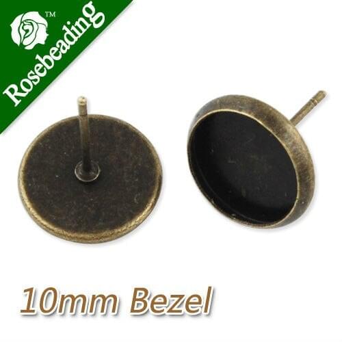 2013-2014 new brand Antique Bronze plated stud earring with bezel,fit 10mm glass cabochon;sold 50pcs per pkg