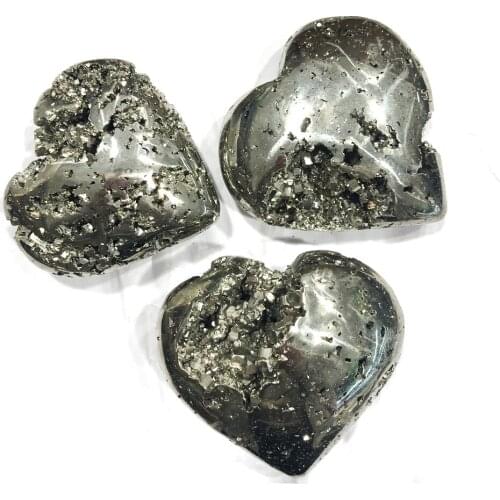 5-5.5cm Natural Pyrite Raw Heart Fools Gold Tumbling Polishing Healing Quartz Crystals Ore Metal Minerals Specimen Decoration