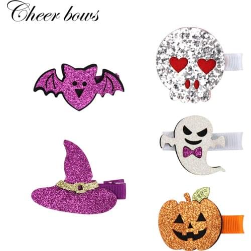 5Pcs/lot Mini Cute Glitter Hair Clips for Women Handmade Pumpkin Cartoon Hairpins Baby Kids Barrettes Halloween Hair Accessories