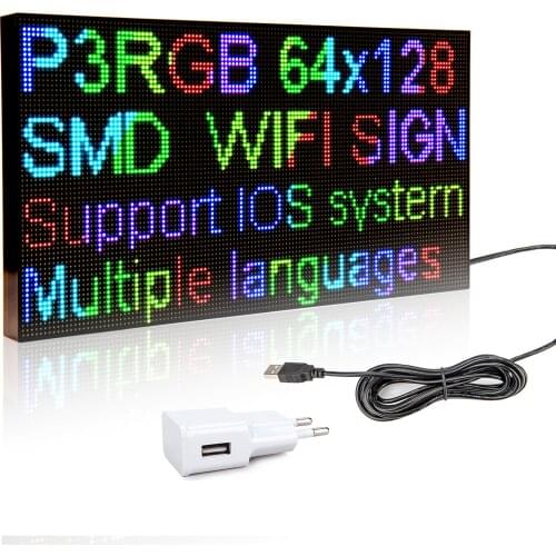 5V Portable P3 Pixel HD LED Display RGB WiFi Programmable Led Display Panel with Foldable Stand and USB Power Cable for Desktop