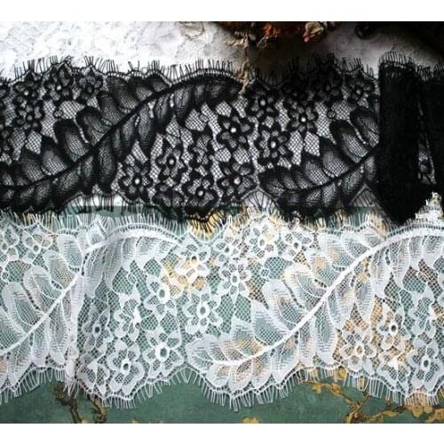 6M/Lot Eyelash Lace Trim Feather Fringe 12CM Black White Skirt Lace Fabric Wedding Sew Clothing Stitching Accessories