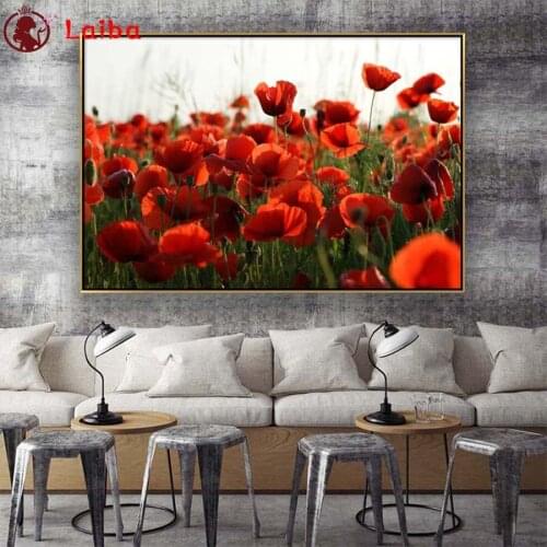Diamond painting Hot selling home art, poppies diamond embroidery full square/round drill puzzles gifts for the new year 2021