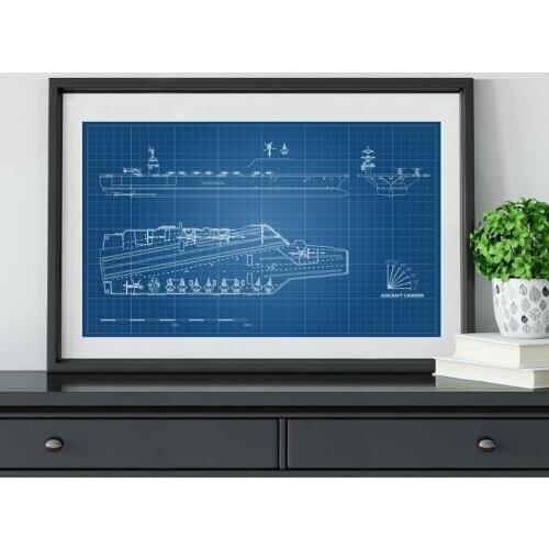 Aircraft Carrier Blueprint Canvas Art Poster Prints Military Ship Battleship Model Industrial Drawing Painting Boys Room Decor