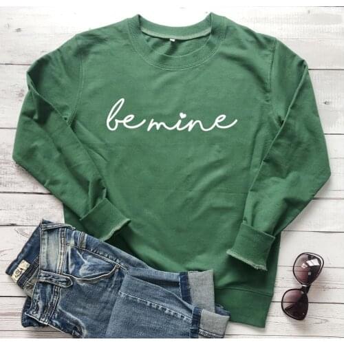 Be mine heart graphic women fashion casual Valentines Day sweatshirt holiday gift hipster young girl vintage cotton vintage top