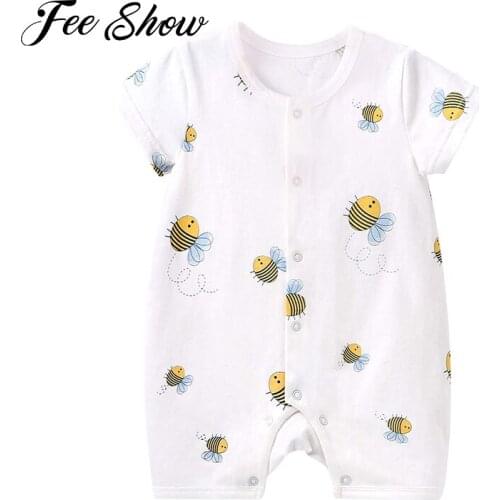 Baby Boys Girls Romper Summer Toddler Newborn Infant Short Sleeve Cartoon Print Cotton Jumpsuits Playsuits Overalls Outfits
