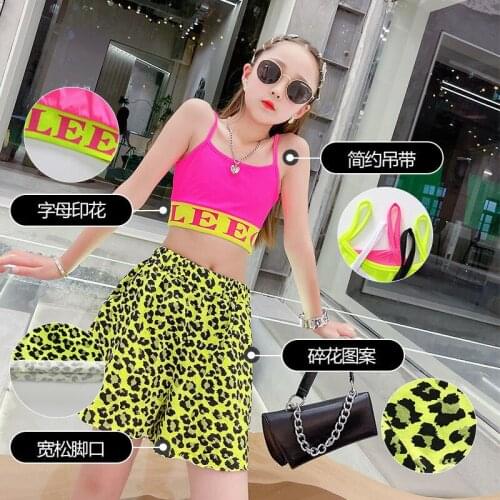 Girls' Gas Set Summer 2021 New Kids Pack Loose Thin Fried Street Short Sleeve Sling Vest Two-piece Set fashion clothes baby gir