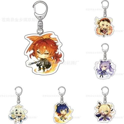 2021 Hot Fashion Anime Genshin Impact Key Chains Zhongli Diluc Venti Paimon Keychain Base Acrylic Stand Keyring Gift For Friend