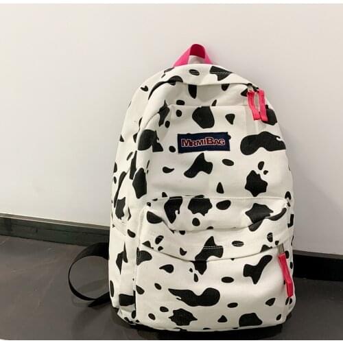 Women Canvas Backpack Zebra Cow Print Pattern Rucksacks Casual Lady Large Capacity Travel Bag Female Multi-Pockets Shoulder Bag