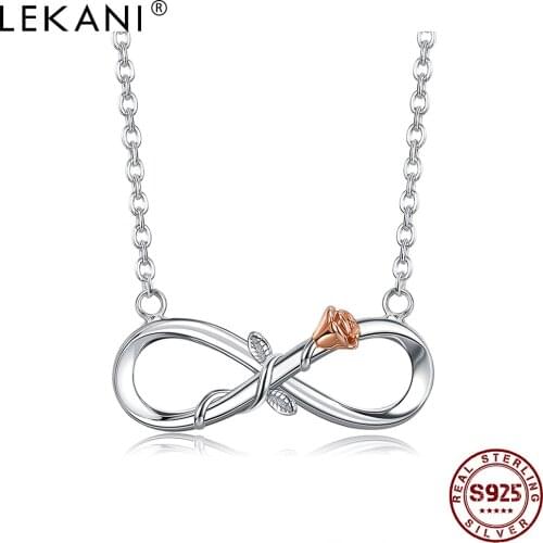 LEKANI Infinity Love Necklace For Women 925 Sterling Silver Rose Gold Plated Rose Intertwine Necklaces Flower Pendant Fine Chain