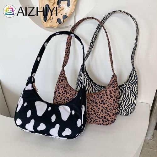 Fashion Women Animal Pattern Canvas Printing Underarm Shoulder Bag Casual Ladies Small Hobos Handbags Purse
