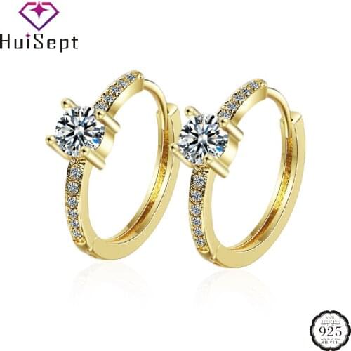 HuiSept Trendy Women Hoop Earrings Silver 925 Jewelry with Zircon Gemstones Earring for Wedding Engagement Accessories Wholesale