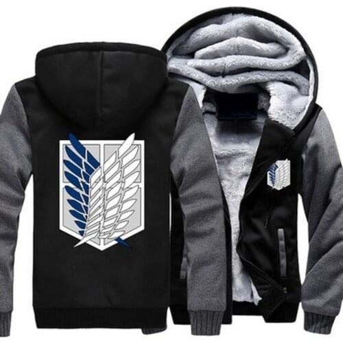 New Winter Hoodies Men Attack on Titan Print Jacket Men Hoodies Thicken Warm Fleece cotton Zipper Raglan Coat Male Tracksuits H