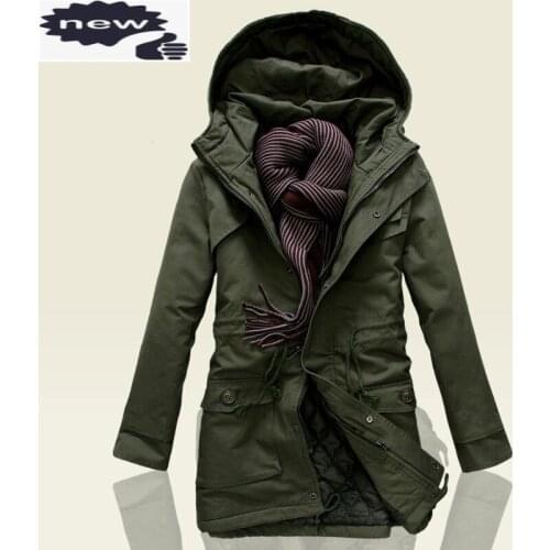 Casual Mens Hooded Jacket Classic Army Green Black Outwear Trench Coat For Men Winter Windbreaker Zipper M-4XL Overcoats Casaco