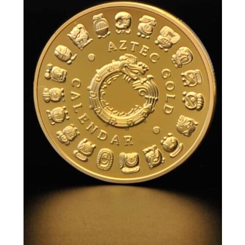 The Maya Gold Plated Coin Mexico Mayan Prophecy Calendar Antique Souvenir Coin Vintage Polish Coin Collectible Gifts
