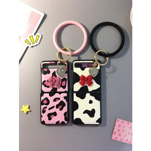 Leopard Bowknot Bow Phone Case for Samsung Z Flip Cover with Big Bracelet for Samsung Galaxy Z Flip Girlfriend Birthday Gift