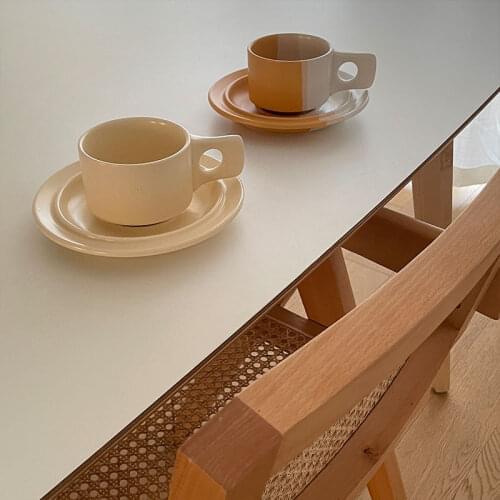 Chic Ceramic Coffee Cup Saucer Set Korean Style Color Block Cream Drinking Milk Tea Mug Home Office Cafe Table Decor 200ml