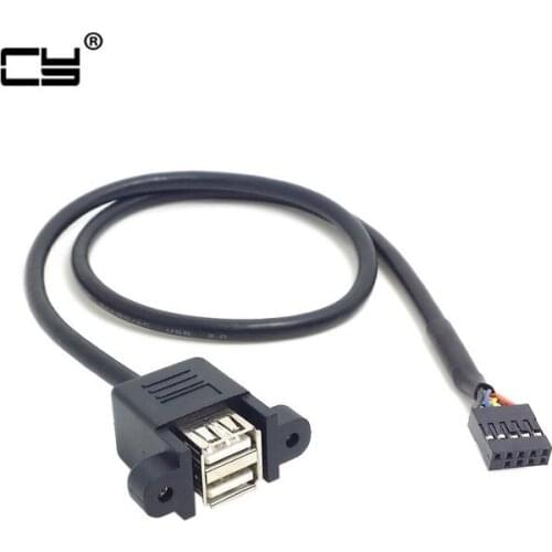 30cm 50cm Stackable Dual USB 2.0 A Type Female to Motherboard 9 Pin Header Cable with Screw Panel Holes