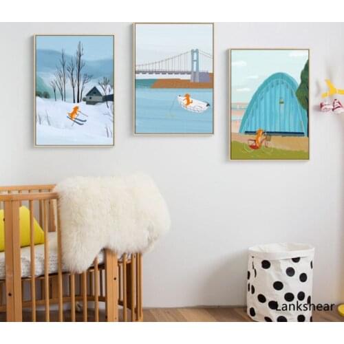 Nordic Cartoon Fox Travel Around The World Canvas Painting Posters And Print Home Decorative Wall Art Pictures For Kids Bedroom