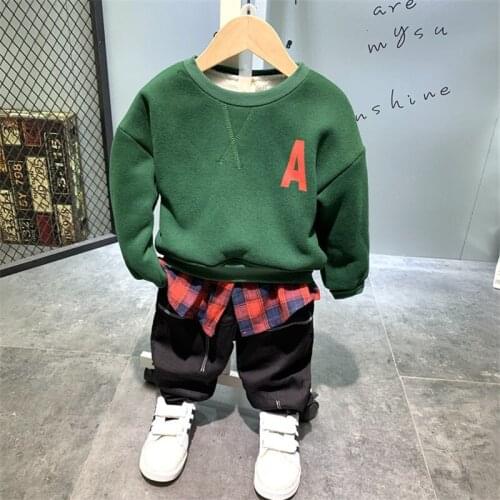 Little Boys Sets Autumn Winter Thickening Plus Velvet Plaid Stitching Hoodie Jeans 2pcs Toddler Baby Boy Tracksuit 2019 New