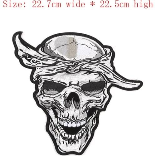 Scary Devil head skul embroidery patch 22.7cm wide for Motorcycle team iron on sew on grey emblemas for DIY clothing full back