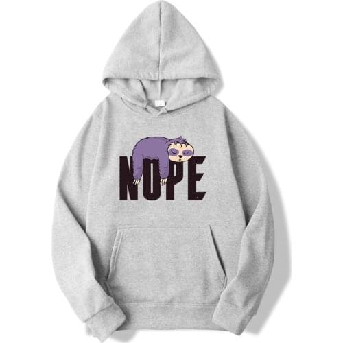 NOPE Sloth Cartoon Funny Men Hoodies Fleece Warm Simple Sweatshirts Autumn Anime Manga Streetwear Harajuku Casual Male Hooded