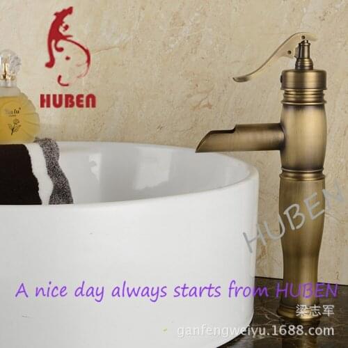 Tiger ran the whole European antique copper faucet retro bamboo hole basin faucet hot and cold faucet Art Basin