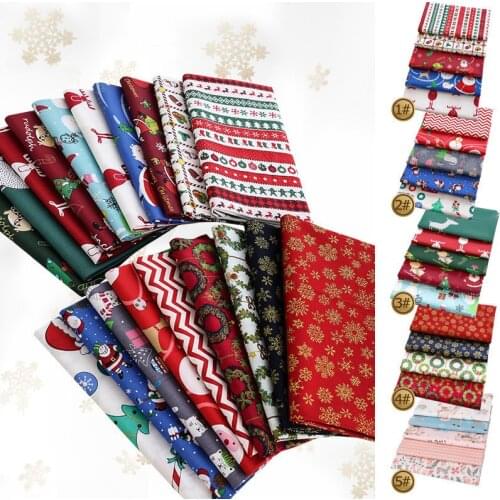5PCS 25*25cm Christmas Patchwork Fabric Print Quilting Fabrics For DIY Needlework Handmade 100% Cotton Tissue