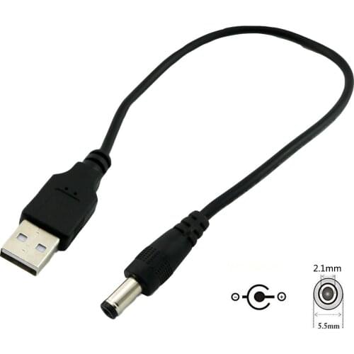 USB 2.0 Type A Male to DC 5.5mm x 2.1mm Plug Male 5V DC Power Supply Socket Charging Extension Adapter Connector Cable 25cm