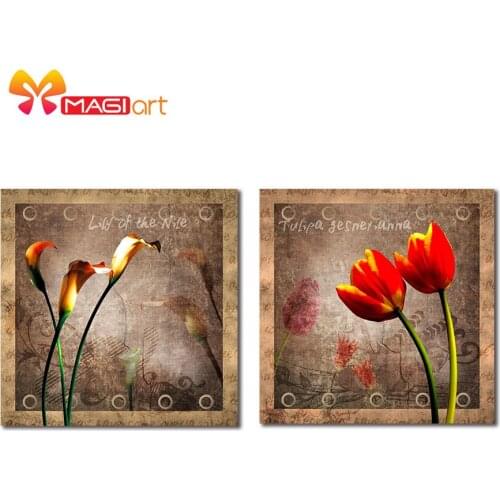 Cross stitch kits Embroidery needlework sets 11CT water soluble canvas patterns 14CT Flower painting Lily and tulip-NCMF090