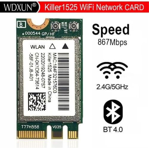 WDXUN Killer 1525 802.11ac 867Mbps Wireless AC1525 + Bluetooth 4.0 M.2 NGFF E/A Key Mini WiFi Network Card K1D64 0K1D64