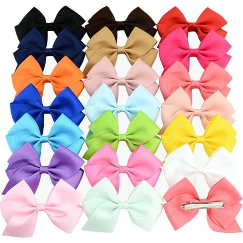 MengNa 4" Girls Solid Grosgrain Ribbon Hair Bow Clips Ribbon Hairbow With Clips 60pc/lot