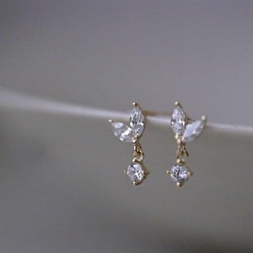 Morivovog 925 Sterling Silver Leaf Bud Stud Earring for Girls 14K Gold Zirconia Mori Style Chic Small Earring Aesthetics Jewelry