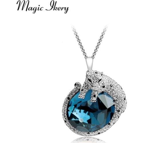 Magic Ikery Rose Gold Color Rhinestone Crystal Animal leopard long necklaces boho big pendants Fashion Jewelry for women 2016