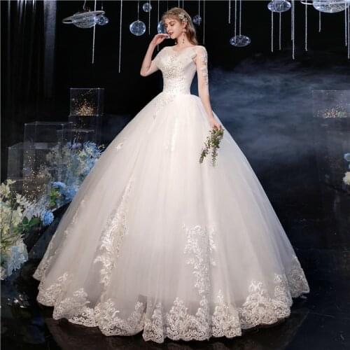 Robe De Mariee Sexy Illusion Plus Size Wedding Dress Half Sleeve Lace Embroidery Sequined Vestidos De Novia Tiered Elegant Bride