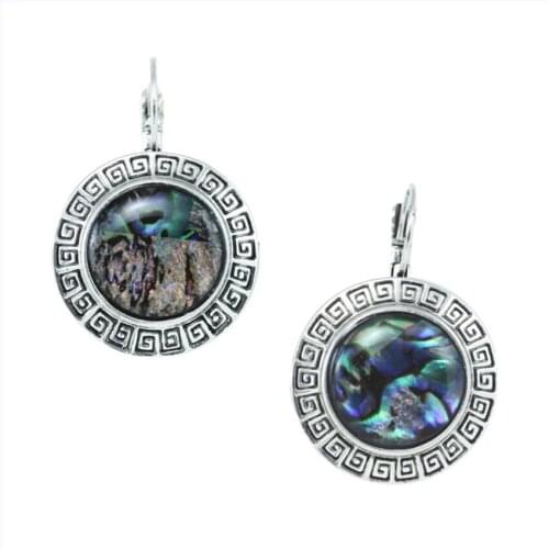Ethnic Style Silver Plated Round and Rectangle Abalone Shell Drop Earrings for Women Jewelry