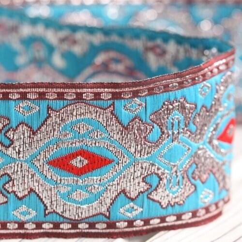 2''(5cmx7M)classy blue court luxury webbing National wind embroidery Polyester Woven Jacquard Ribbon DIY costume lace trim