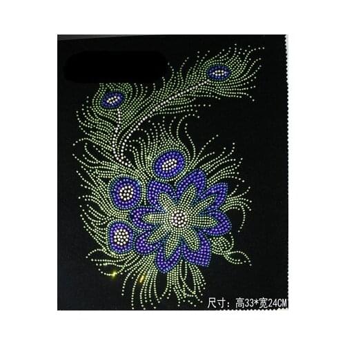2pc/lot Feather flower rhinestones motif hot fix rhinestone applique hot fix rhinestone motif designs iron on transfer