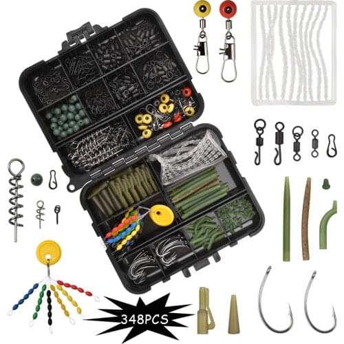 348Pcs/box Carp Fishing Tackle Boxes set with Matt Quick Change Swivel Links hook Boilie Bait stops Carp Leader rigs Accessories