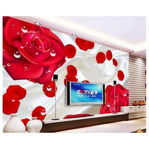 3D wallpaper custom non-woven 2015 new Red rose TV setting wall beauty mural home decoration