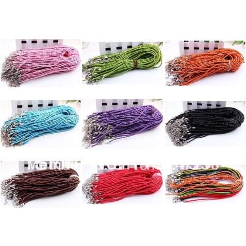 Free Shipping 200pcs Mixed Black Braided Leather Cord Necklace Bracelet String Chain + Lobster Clasp 46cmx3mm