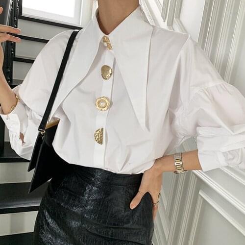 ASYMSAY Korean Spring Elegant Single Breasted Loose Lantern Sleeve Shirt Blouse Party Blusas Big Button Retro Blouse Trend Tops