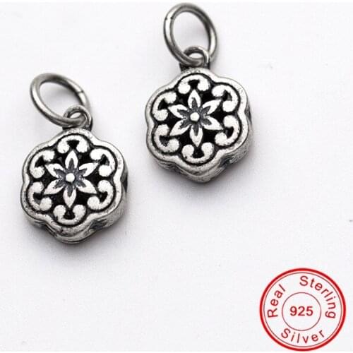UQBing 925 Sterling Silver DIY Retro Round Flower Charms Fit Bracelet Necklaces Jewelry Making