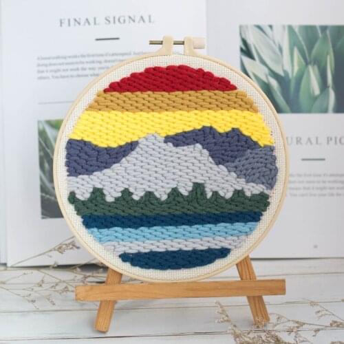 Kids Room Bedroom Decoration Landscape Wall Art Picture Newest DIY Punch Needle Embroidery Kit Easy Embroidery Needlework Wool