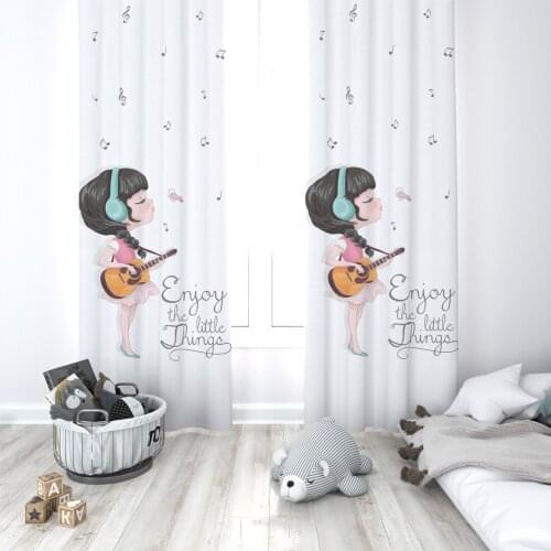 Curtains Children 3D Printed Decorative Items Home Childrens Room Girl Playing Guitars White Model 050