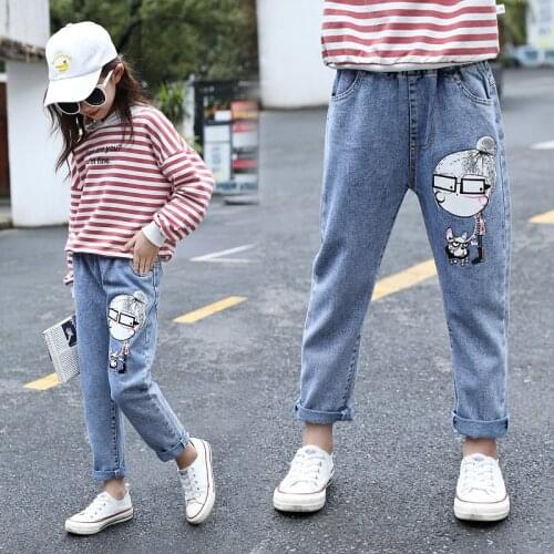 Girls Denim Trousers Childrens Jeans 3-12 Years Old Korean Fashion Loose Student Pants Autumn New Style Girls Pants Age 12Yrs