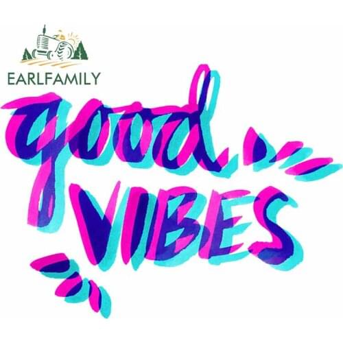 EARLFAMILY 13cm x 10.2cm for Good Vibes Purple Word Art Motorcycle Bumper Trunk Car Stickers Personality Decal Anime Graphics