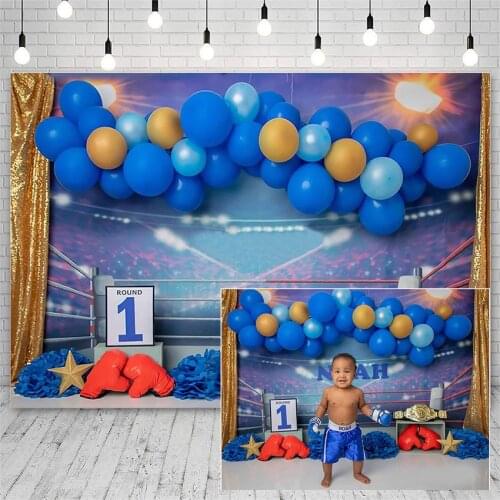 Avezano Boy 1st Birthday Photography Background Boxing Ring Blue Balloon Baby Shower Portrait Sport Backdrop for Photo Studio